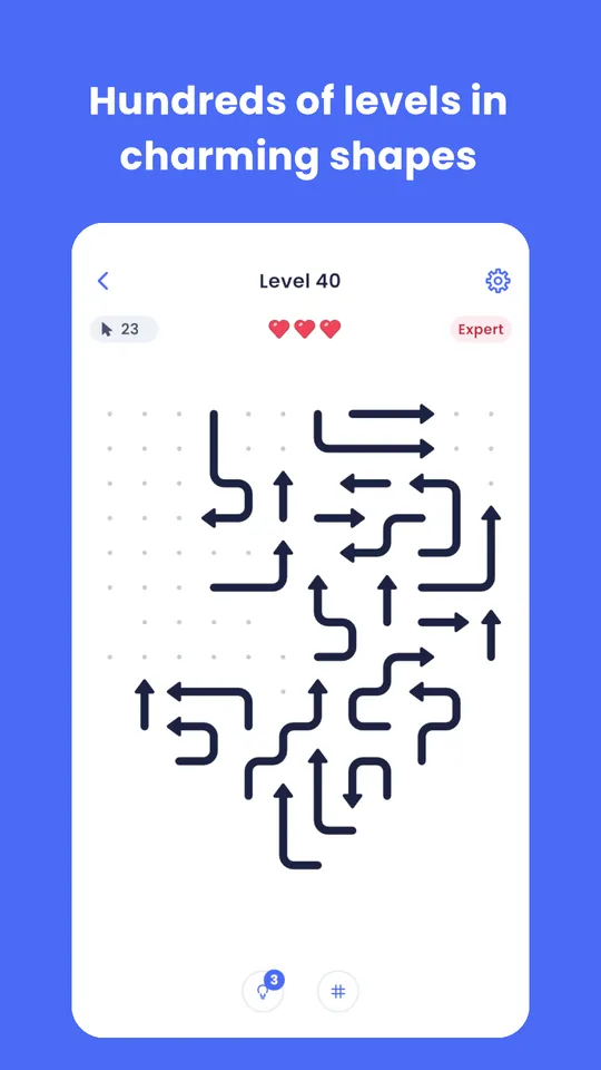 Hundreds of arrow puzzle levels in charming shapes: a level shaped like a bell